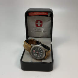 Designer Swiss Army Wenger Silver-Tone Round Dial Analog Wristwatch w/ Box