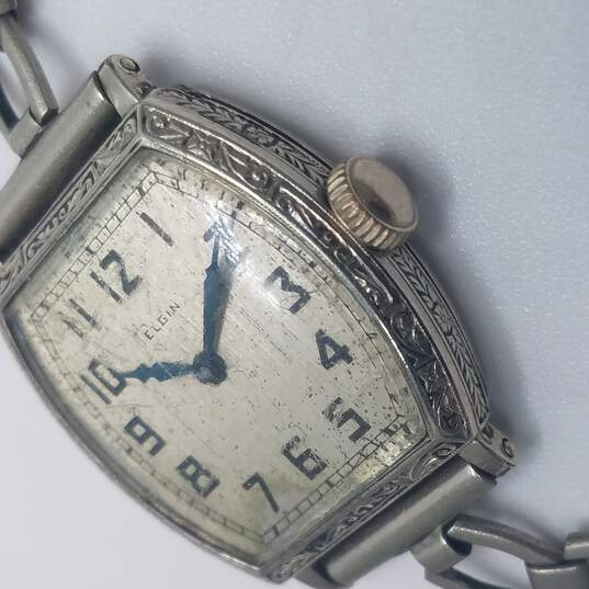 Elgin White Gold Filled Art Deco Vintage Automatic Wind-Up Bracelet Watch image number 4