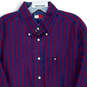 Mens Blue Red Striped Pocket Collared Long Sleeve Button-Up Shirt Size XL image number 3