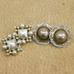 Taxco Mexico 925 & Brass Accented Rope Dome Stamped Circle & Puffed Square & Granulated Modernist Post Earrings 24.1g