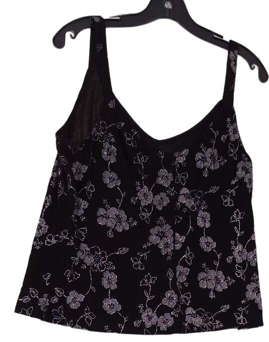 Womens Black Floral Sleeveless Scoop Neck Pullover Tank Top Size XL image number 1