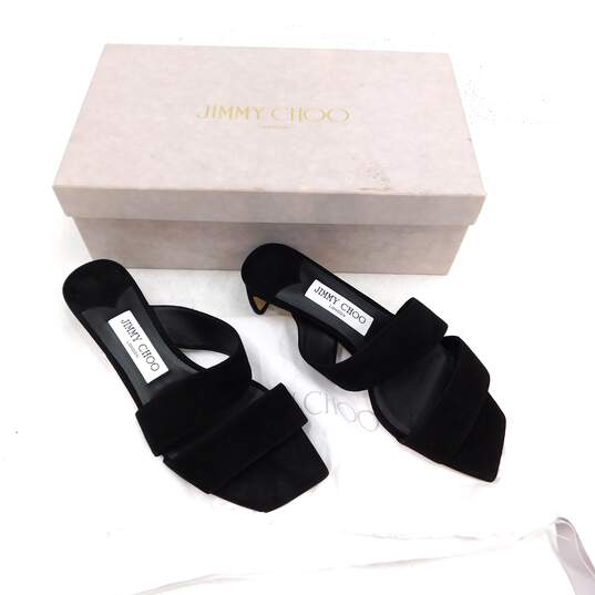 Jimmy Choo Rori Low Heel Suede Black Slide Women's Sandals Size 37.5 with Box , Pouch & COA image number 1