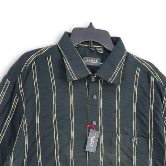NWT Mens Black Striped Spread Collar Long Sleeve Button UP Shirt Size XXL image number 3