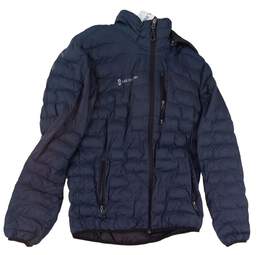 Mens Blue Long Sleeve Pockets Full Zip Puffer Jacket Size Medium