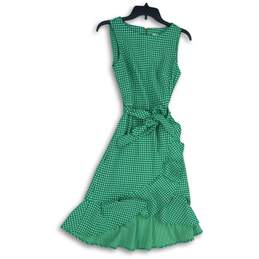 Calvin Klein Womens Green Gingham Ruffle Sleeveless Peplum A-Line Dress Size 2