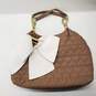 Betsey Johnson Quilted Heart Bow Accent Brown Faux Leather Handbag image number 1