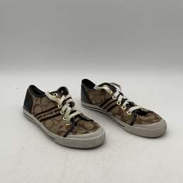 Coach Womens Brown Tan Signature Print Low Top Lace Up Sneaker Shoes Size 6.5