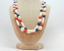 Vintage & Hong Kong Goldtone Americana Red White & Blue Plastic Beaded Layering Necklaces & Crystals Bracelet 116.3g alternative image