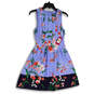 NWT Womens Blue Pink Floral Round Neck Back Zip A-Line Dress Size 4 image number 1