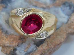 Men's Vintage 14K Yellow Gold Oval Ruby 0.12 CTTW Round Diamond Ring 11.5g