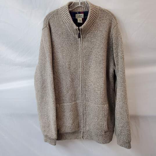 L.L. Bean Mens Brown Wool Zip Up Sweater Size XL Tall image number 1