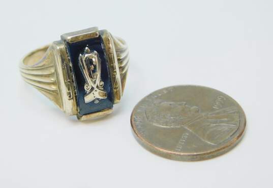Vintage 10k Yellow Gold Blue Glass Class Ring 5.2g image number 4