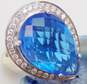 18K White Gold Faceted Blue Topaz & Cubic Zirconia Ring 14.4g image number 4