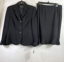 Kasper Women Black Ruffle 2Pc Set Skirt Suit Sz 10P