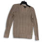 Womens Beige Knitted Long Sleeve V-Neck Pullover Sweater Size Small image number 1