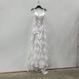 Womens White Floral Lace Spaghetti Strap Wedding Maxi Dress Size 12