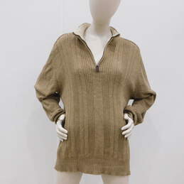 Oscar De La Renta Brown 1/4 Zip Pullover Sweater