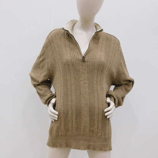 Oscar De La Renta Brown 1/4 Zip Pullover Sweater image number 1