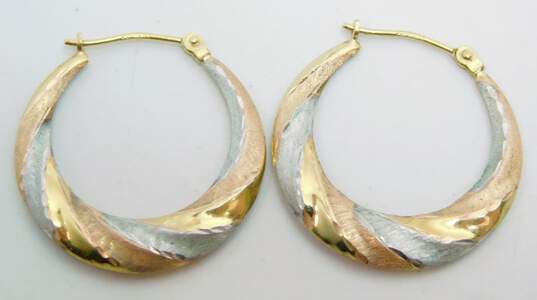 10k Tricolor Gold Twisted Hoop Earrings 1.2g image number 4