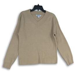 Nine West Jeans Womens Beige Ribbed Long Sleeve V-Neck Pullover Sweater Size M