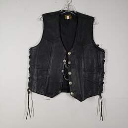 Mens Leather V-Neck Sleeveless Button Front Motorcycle Vest Size Medium