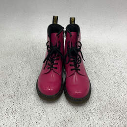 Womens 1460Y Pink Leather Round Toe Side Zip Lace Up Combat Boot Size 5