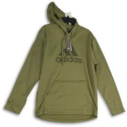 NWT Adidas Mens Green Long Sleeve Kangaroo Pocket Training Pullover Hoodie Sz L