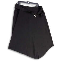 Womens Black Flat Front Slash Pocket Belted Hi-Low Hem A-Line Skirt Size XL