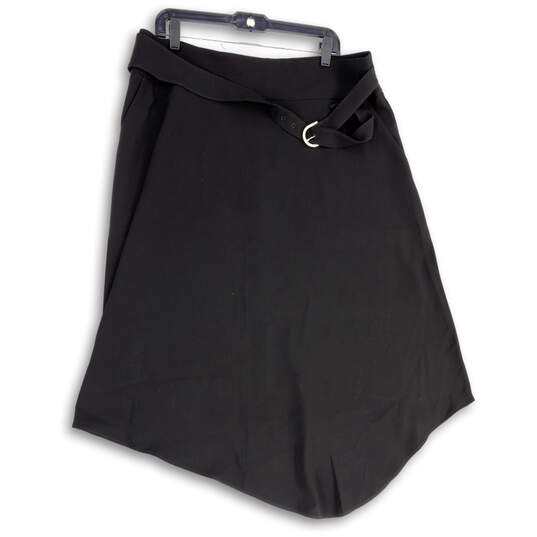 Womens Black Flat Front Slash Pocket Belted Hi-Low Hem A-Line Skirt Size XL image number 1