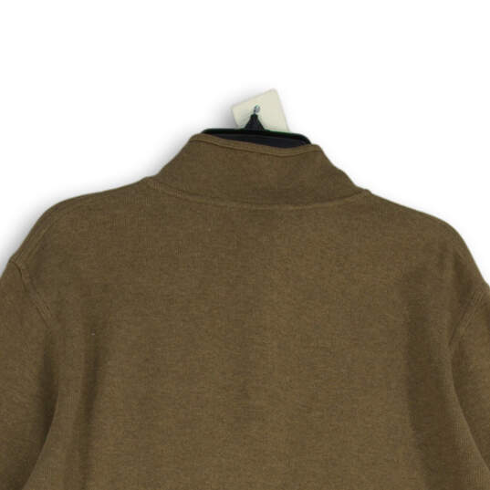 Men Brown Mock Neck Long Sleeve Quarter Zip Pullover Sweater Size Medium image number 4