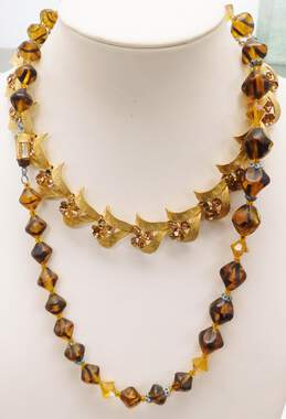 Vintage Art Sarah Coventry & Fashion Icy Rhinestone & Gold Tone Necklaces Flower Brooch & Hinged Bangle Bracelet 170.5g