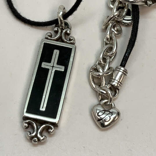 Designer Brighton Silver-Tone Black Cord Cross Pendant Necklace w/ Dust Bag image number 4