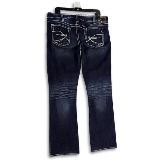 Womens Blue Denim Medium Wash 5-Pocket Design Bootcut Leg Jeans Size 34x33 image number 3