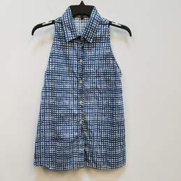 Womens Multicolor Plaid Sleeveless Spread Collar Button Up Shirt Size 40