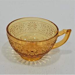 VNTG Indiana Glass Daisy Amber Tea Cups & Saucers Set of 3 alternative image