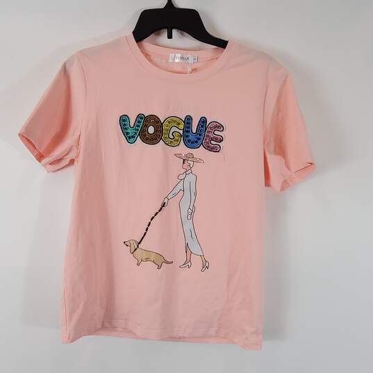 Estella Women Multicolor Bedazzled Vogue T Shirt Sz S NWT image number 1
