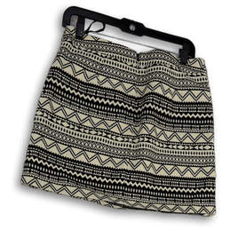 Womens Black White Abstract Flat Front Pockets Back Zip Mini Skirt Size 40 alternative image