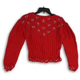 Deans Womens Red Knitted Embroidered Button Front Cardigan Sweater Size S alternative image