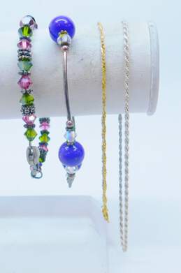 Artisan 925 & Vermeil Fancy & Twisted Rope Chain & Purple Faux Stone Ball & Pink & Green Crystal Beaded Bracelets Variety 24g