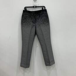 Womens Black Gray Tweed Flat Front Slim Fit Straight Leg Cropped Pants Size 8
