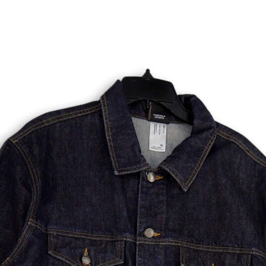 Mens Black Denim Spread Collar Long Sleeve Flap Pocket Button Front Jacket Sz XL image number 3