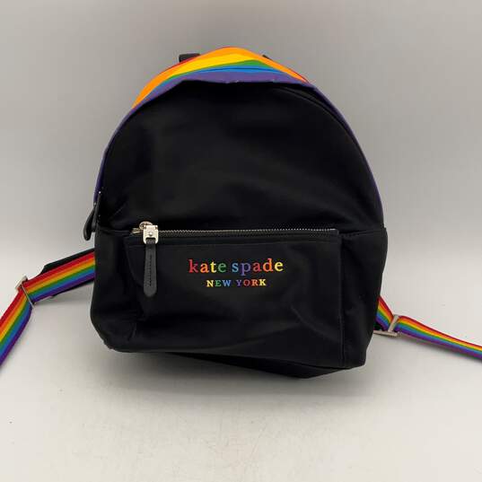 Kate Spade Womens Black Rainbow Adjustable Shoulder Strap Zipper Pocket Backpack image number 1