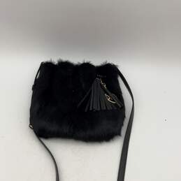 Michael Kors Womens Black Fuzzy Tassel Faux Fur Crossbody Bag Purse