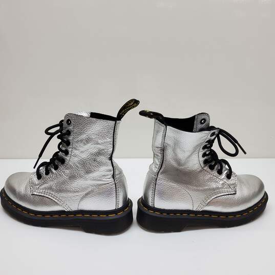 Dr. Martens PASCAL MET Combat Boots Metallic Silver Leather Women's  Size 5 image number 3