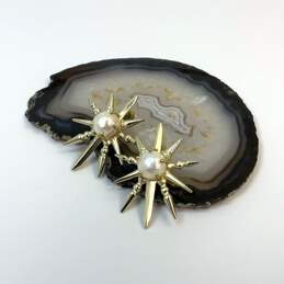 Designer Kendra Scott Gold-Tone White Pearl Rising Sun Stud Earrings