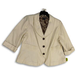 Womens White Cuffed Sleeve Pockets Three Button Cropped Blazer Size 18W
