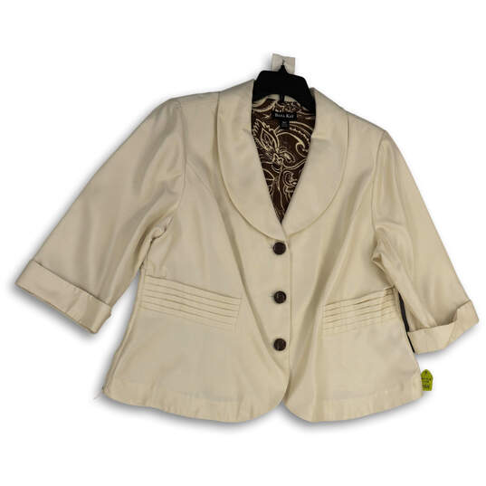 Womens White Cuffed Sleeve Pockets Three Button Cropped Blazer Size 18W image number 1