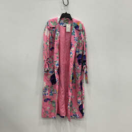 NWT Womens Pink Floral Long Sleeve Collared Snap Long Duster Coat Size 2