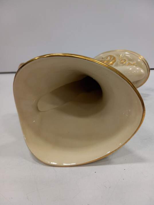 Vintage Creamy White Ivory Hull Pottery Double Cornucopia Vase w/Gold Trim image number 4