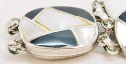 Romantic 925 Onyx & White Mother of Pearl Shell Geometric Inlay Ovals Paneled Toggle Bracelet 38.6g alternative image
